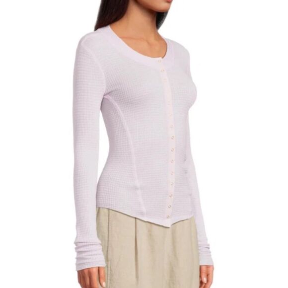 FREE PEOPLE Going Places Cardi LAVENDER ICE Long Sleeve Button-Up Top - Picture 2 of 7